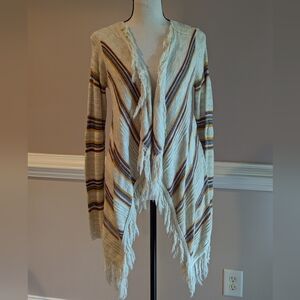 Striped Fringe Open Cardigan Sweater